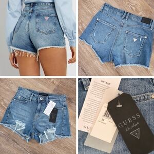 Guess High Rise High Waist Blue Denim Jean Shorts NWT Frayed Cutoffs Distressed